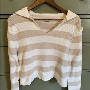 Women's Striped Sweater - Cream and Tan